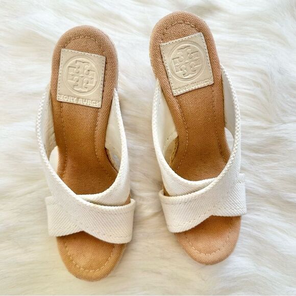 Tory Burch Kristin Wedge Canvas Espadrilles in Ivory Size 6 - Picture 3 of 9